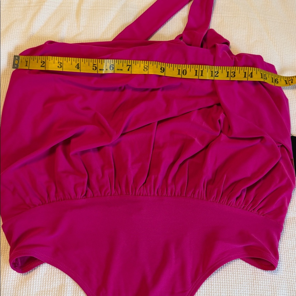 Express Skimming One Shoulder O-Ring Body Suit Fuchsia Color Size XS NWT - Picture 7 of 12